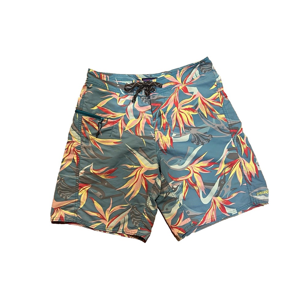 Patagonia Men’s Board Shorts Swim Blue Tropical Floral Pockets 29”x8”